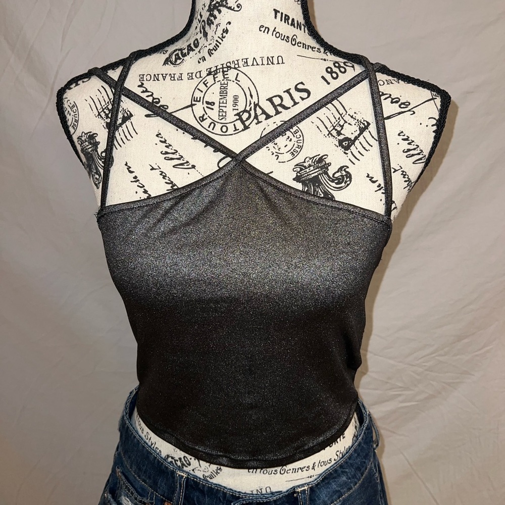 Bebe Cropped Criss Cross Tank Top